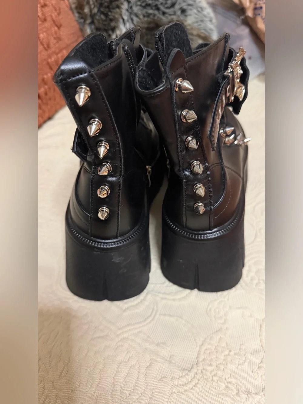 Black Studded Platform Combat Boots | Gothic Bat Buckle | Punk Grunge